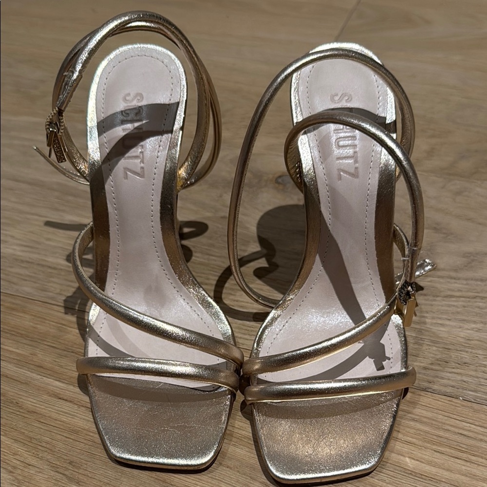 Schutz Gold Strappy Women's Sandals Polaina New